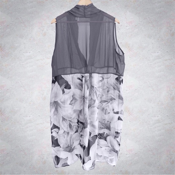 George Simonton Draped Printed Chiffon Duster Vest, NWT 2X Grey A253680 - Picture 7 of 13